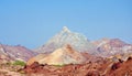 Landscape of rainbow mountains and salt domes in Hormuz Island Royalty Free Stock Photo