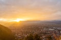 Landscape with Rasnov town at sunset