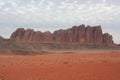 Landscape with red mountains of Wadi Rum desert in Jordan Royalty Free Stock Photo