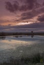 Landscape with reflections at sunset over the salt-mines in Pomorie, Bulgaria.