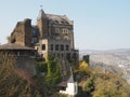 Landscape on the Rhine River with views of Oberwessel and its beautiful Michaelskapelle Church and towering Schonberg Castle