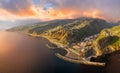 Landscape with Ribeira Brava town at sunset, Madeira island