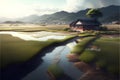 Landscape of rice terraces in Hangzhou, China. This is a 3d render.