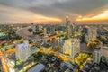 Landscape of River in Bangkok city in night time with bird view Royalty Free Stock Photo