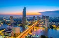 Landscape of river in Bangkok cityscape in night time Royalty Free Stock Photo