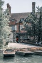 Landscape of river Cam, old bridges view and punting boats , UK