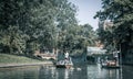 Landscape of river Cam, old bridges view and punting boats , UK