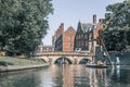 Landscape of river Cam, old bridges view and punting boats , UK