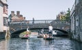 Landscape of river Cam, old bridges view and punting boats , UK