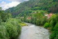 landscape river mountains village. Spain Royalty Free Stock Photo