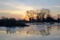 Landscape on river at sunset in high water season
