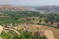 Landscape of a river valley in Hampi, Karnataka, India Royalty Free Stock Photo