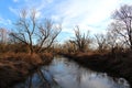 Landscape - river with vegetation still without leaves in early spring, European nature