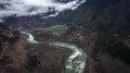 Landscape of a river in Yarlung Zangbo Grand Canyon on a gloomy cloudy day in Nyingchi, China