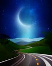 Landscape road beautiful new moon rising, highways road in rural scene Royalty Free Stock Photo