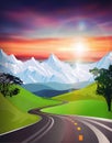 Landscape road beautiful sunset and sun flare, highways road trip Royalty Free Stock Photo