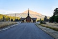 Landscape of a road heading to the Soldiers Chapel in Big Sky, Montana. Royalty Free Stock Photo