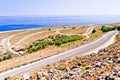 Landscape, road and sea at south side of Crete island