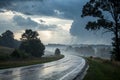 Landscape with road and storm clouds Royalty Free Stock Photo