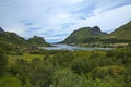 Landscape at the road to Unstad on Lofoten in Nordland county, Norway
