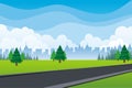 Landscape road vector background, Flat Cartoon natural landscape with road