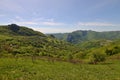 Landscape with road and village in the valley on the Transapuseni road.