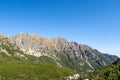 Landscape of rocky mountain range Granaty and Krzyzne pass in Five Polish Ponds Valley in Tatra Mountains, Poland Royalty Free Stock Photo