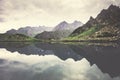 Landscape Rocky Mountains and Lake mirror reflection