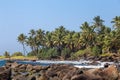 Landscape rocky tropical beach.