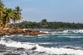 Landscape rocky tropical beach.