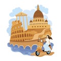 Landscape of Rome. Cartoon illustration of the sights of Italy. Vector drawing for travel agency.