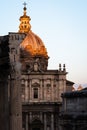 Landscape of Rome at Sunset from the ruins of the forum in the town