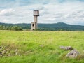 Landscape with ruin of mine shaft tower.  The abandoned mine Royalty Free Stock Photo