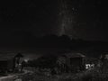 Landscape rural area on mountain at night with clear sky full of stars, in Thailand, Black and White Royalty Free Stock Photo