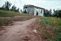 Landscape with rural roads fork in forest. Royalty Free Stock Photo