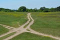 Landscape with rural roads in meadow Royalty Free Stock Photo
