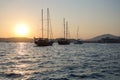 Landscape with sailing boats in marina bay. Sunset at sea. Royalty Free Stock Photo