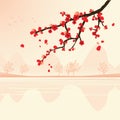 Landscape with sakura branch