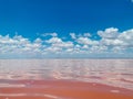 beautiful landscape of salt lake with rose water and blue sky Royalty Free Stock Photo