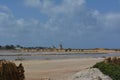 Landscape with salt mines and windmill at Marsala in Sicily Royalty Free Stock Photo
