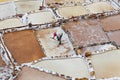 Landscape of the salt terraces of Maras Salineras de Maras in the Andes mountain range in the region of Cusco, Peru, Sacred