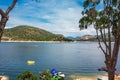 Landscape of the `San Juan` reservoir where multiple water sports are practiced