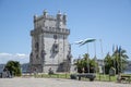 Landscape of Sanctuary of Christ the King Statue on a sunny summer day in Lisbon Portugal