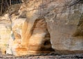 landscape with sandstone cliffs, bare ice, sand and ice formations, Veczemju cliffs, Latvia