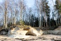 landscape with sandstone cliffs, bare ice, sand and ice formations, Veczemju cliffs, Latvia