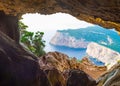 landscape of sardinian coast viewed from vasi rotti cave Royalty Free Stock Photo