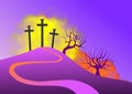 Landscape with scene of Calvary, with the symbolism of the crucifixion of Jesus. Royalty Free Stock Photo