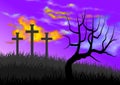 Landscape with scene of Calvary, with the symbolism of the crucifixion of Jesus. Royalty Free Stock Photo