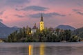 Landscape scene Lake bled with church on island Royalty Free Stock Photo