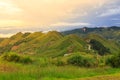 Landscape scene of Sunrise with beautiful green hills view from Dream World Resort, Kundasang, Sabah, Borneo
